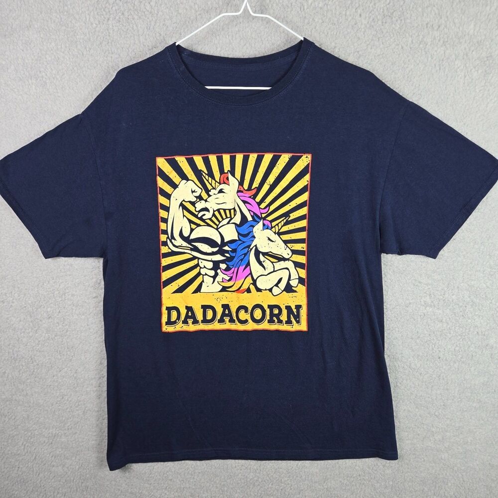 Dadacorn T Shirt Mens Large L Navy Blue Buff Muscular Unicorn Funny Dad Graphic